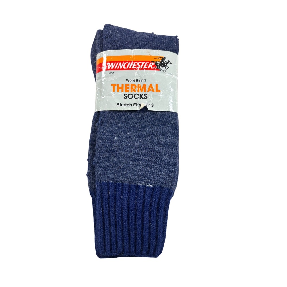 VTG Winchester Mens Thermal Socks Wool Blend Blue Marled Made in USA Size 10-13